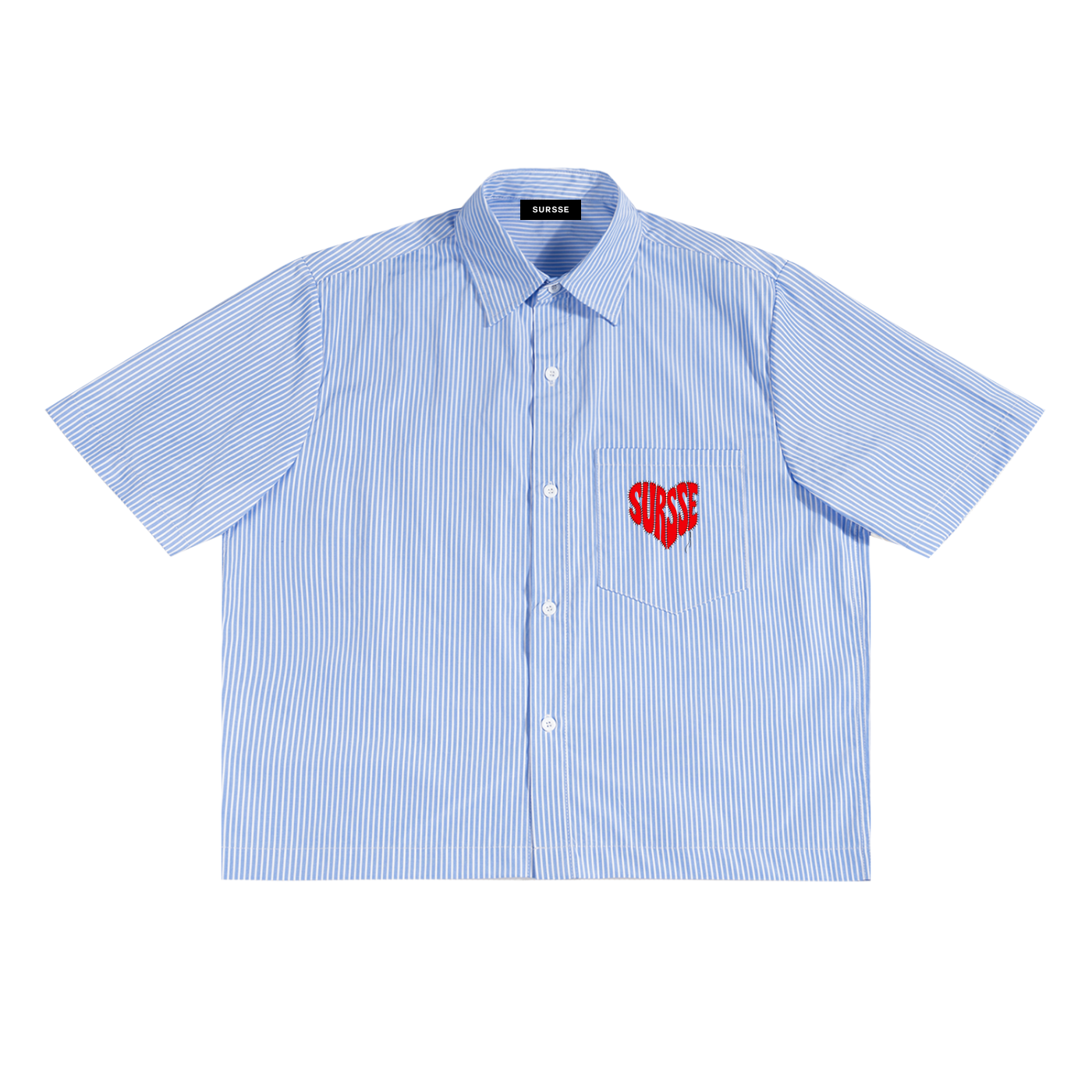 SURSSE Stitched Heart Oversized Stripe Boxy Shirt