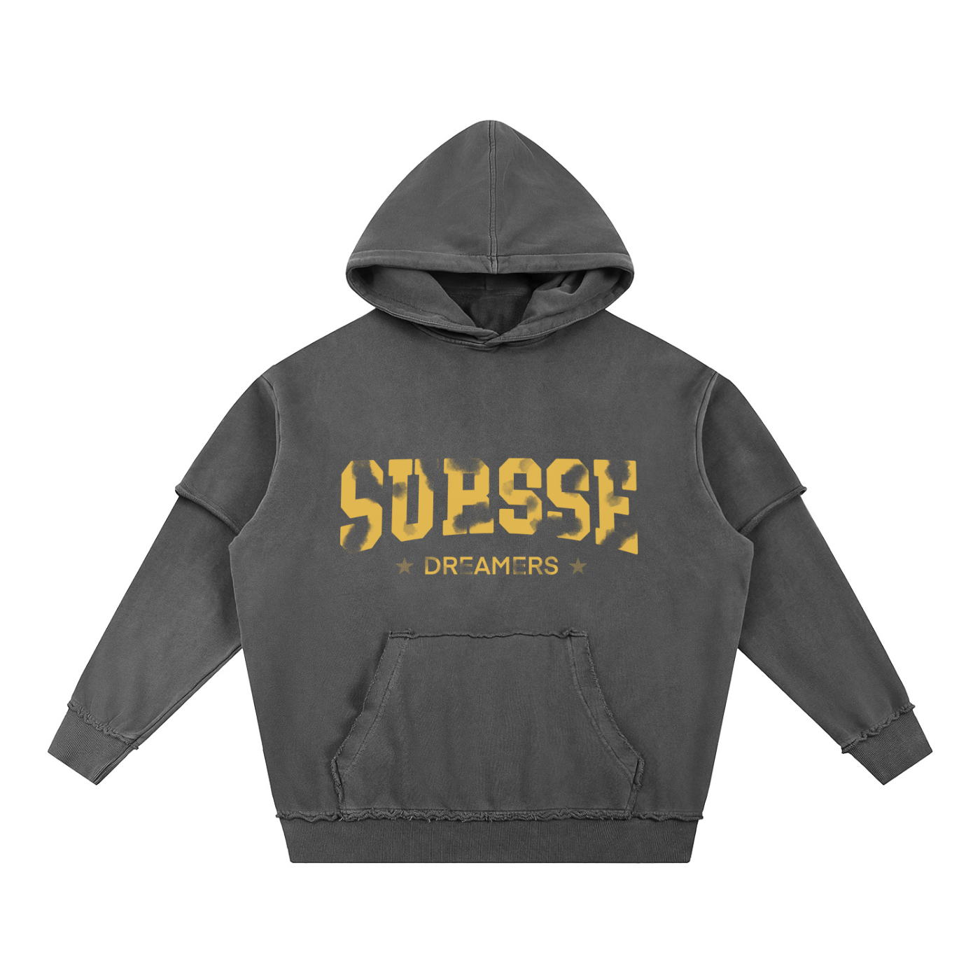 Sursse Snow Washed Raw Edge Double Layered Hoodie