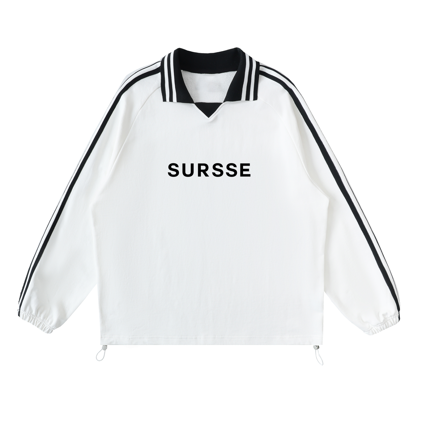 Contrast Striped Lapel Collar Sweatshirt