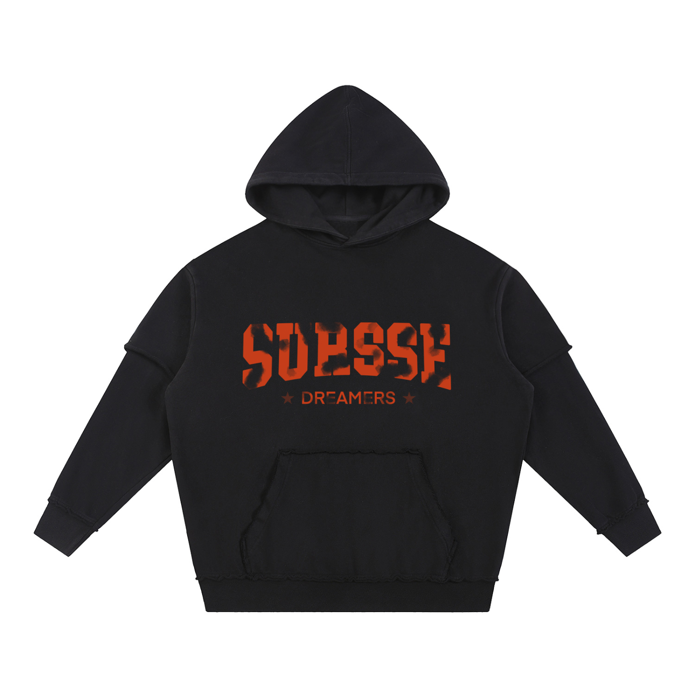 Sursse Snow Washed Raw Edge Double Layered Hoodie