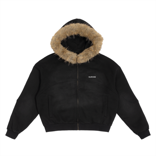 Sursse Sun Fade Boxy Detachable Fur Hoodie