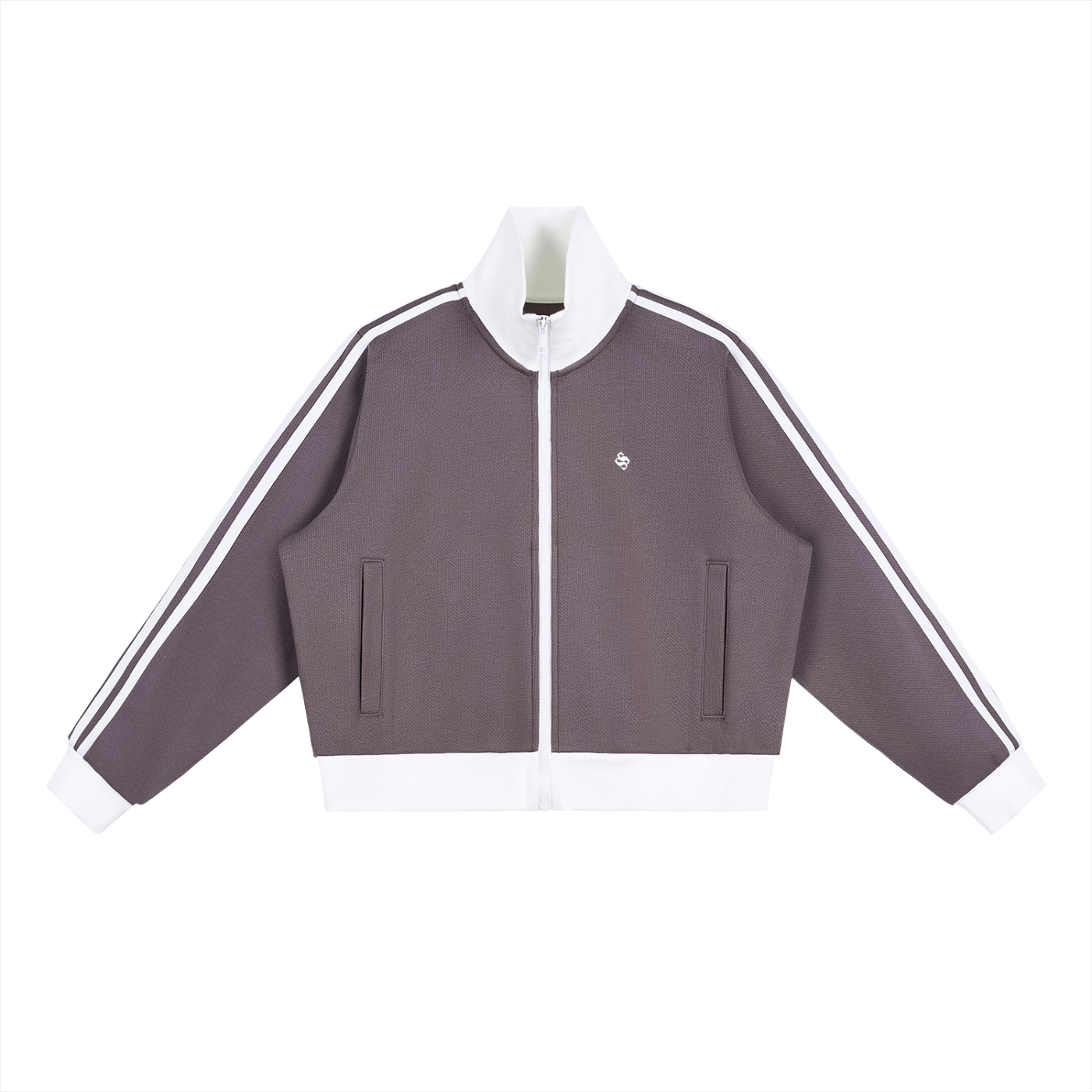 Contrast Side Stripe Fleece Cropped Track Jacket
