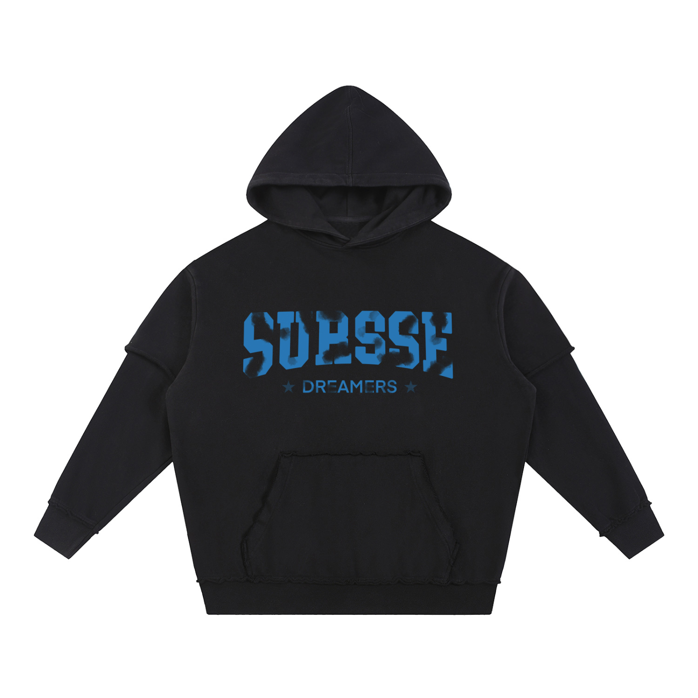 Sursse Snow Washed Raw Edge Double Layered Hoodie