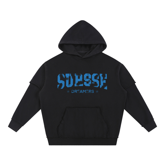 Sursse Snow Washed Raw Edge Double Layered Hoodie