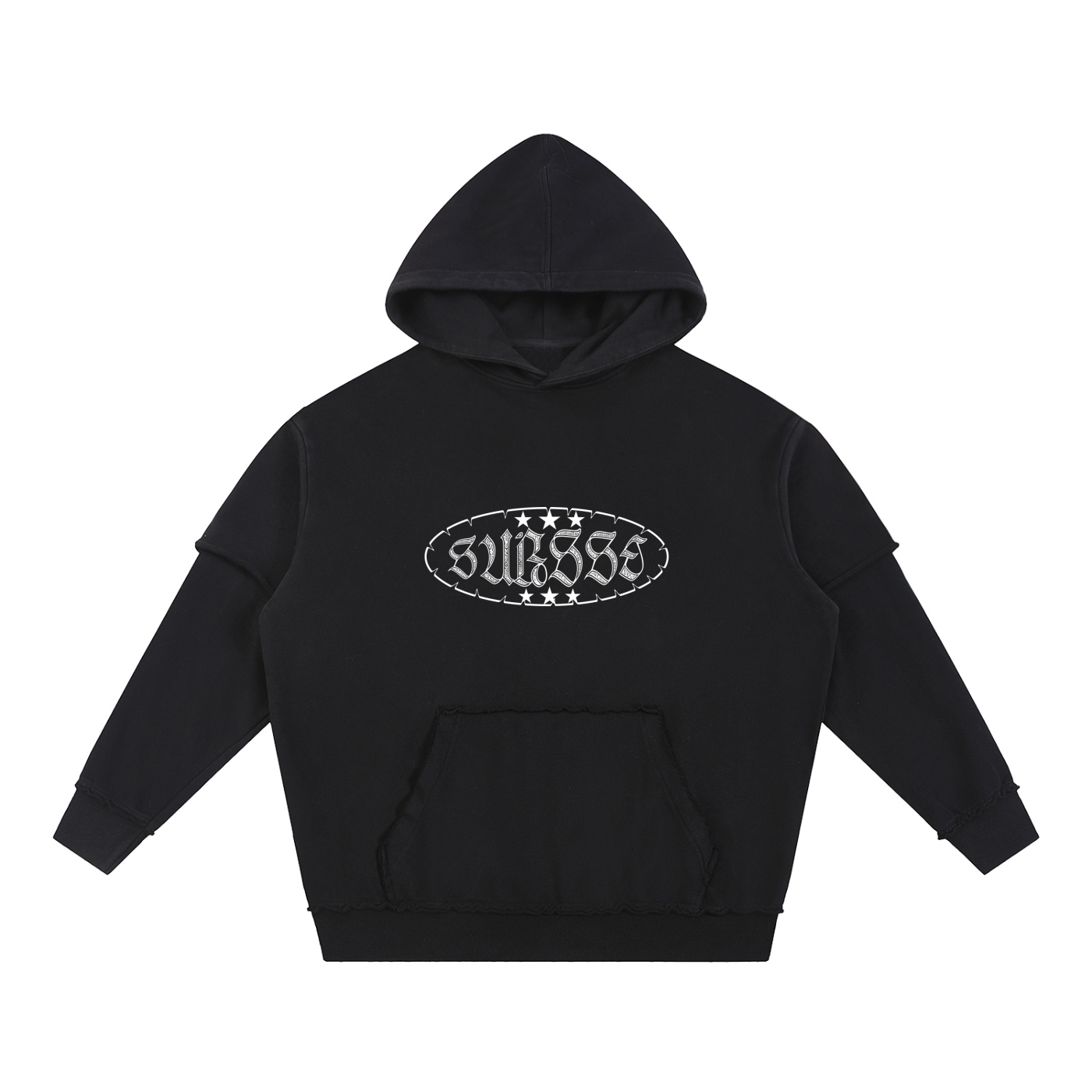 Snow Washed Raw Edge Double Layered Hoodie