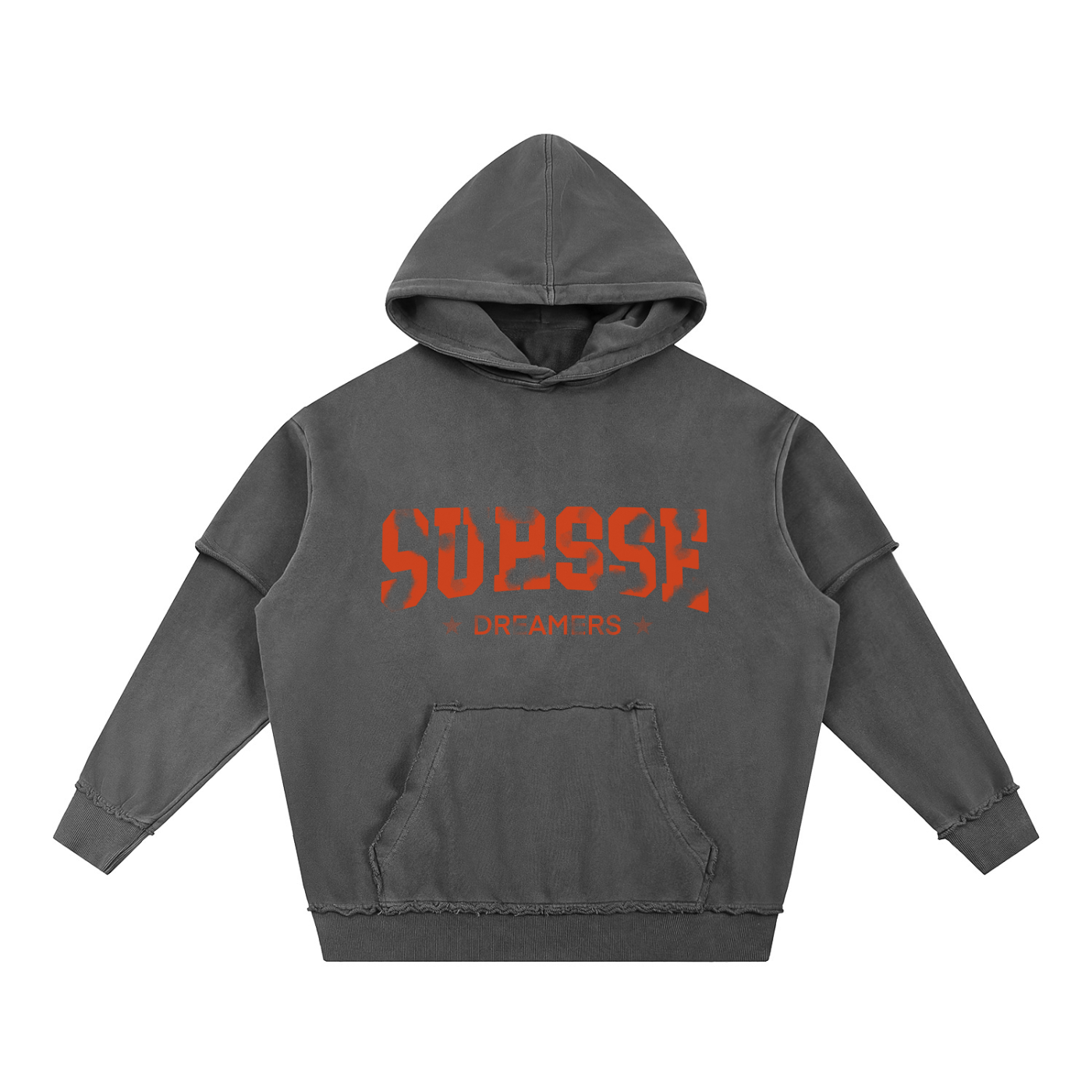 Sursse Snow Washed Raw Edge Double Layered Hoodie