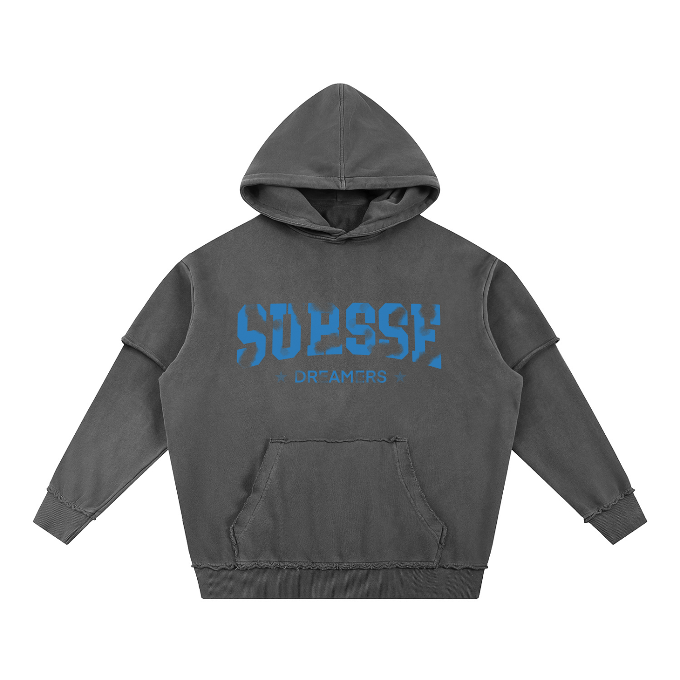 Sursse Snow Washed Raw Edge Double Layered Hoodie