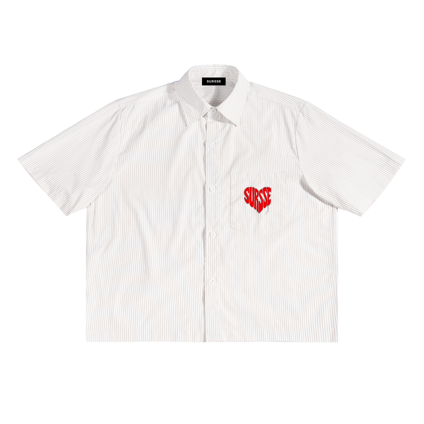 SURSSE Stitched Heart Oversized Stripe Boxy Shirt