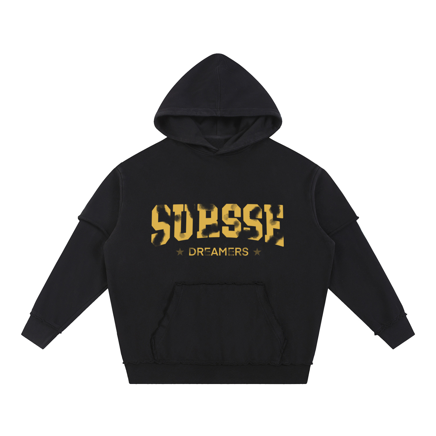 Sursse Snow Washed Raw Edge Double Layered Hoodie